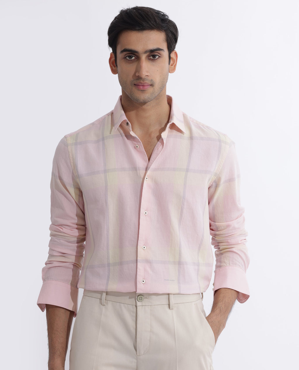 Rare Rabbit Men's Chopitn Pink Cotton Checked Print Regular Fit Full Sleeve Collared Shirt