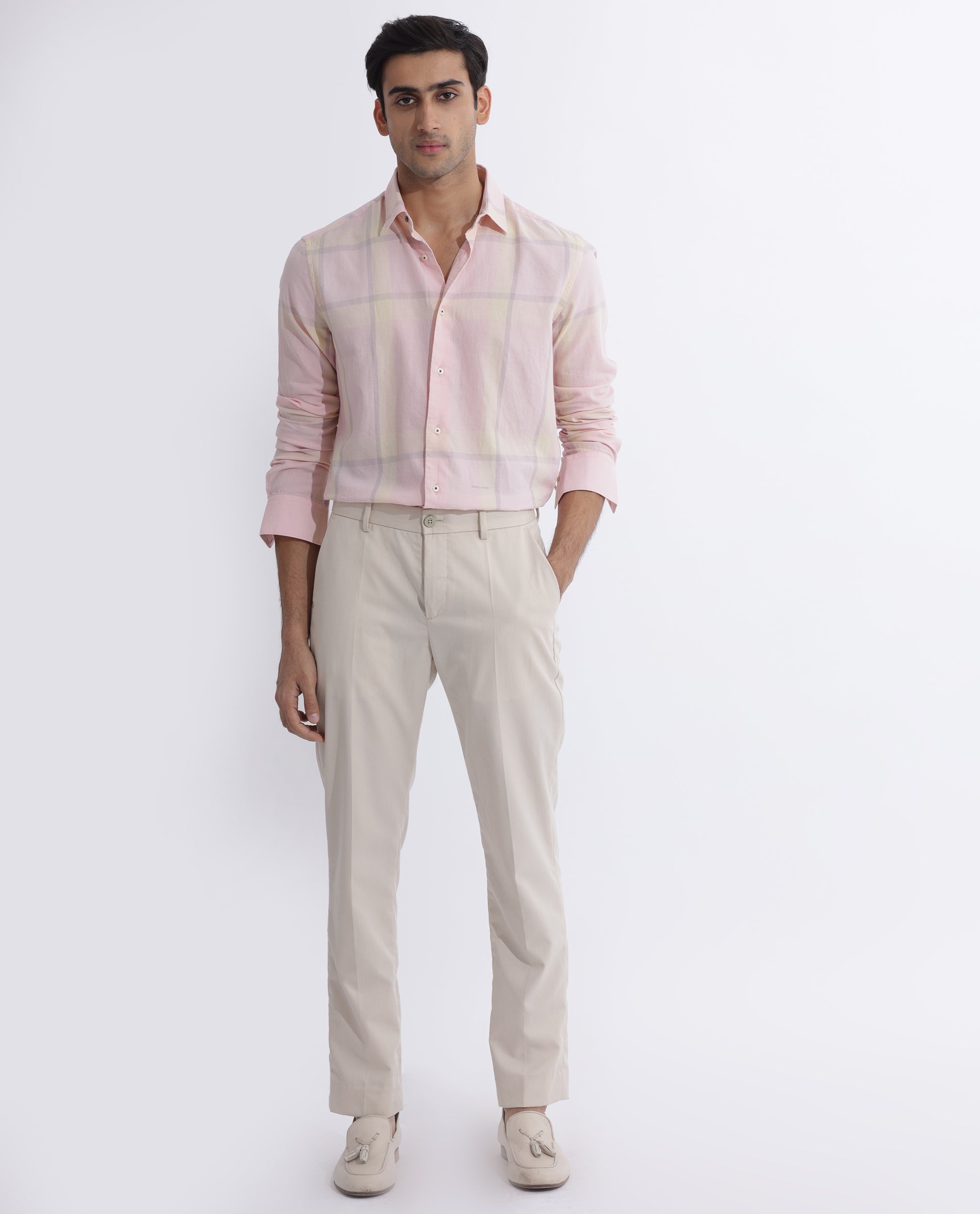 Rare Rabbit Men's Chopitn Pink Cotton Checked Print Regular Fit Full Sleeve Collared Shirt
