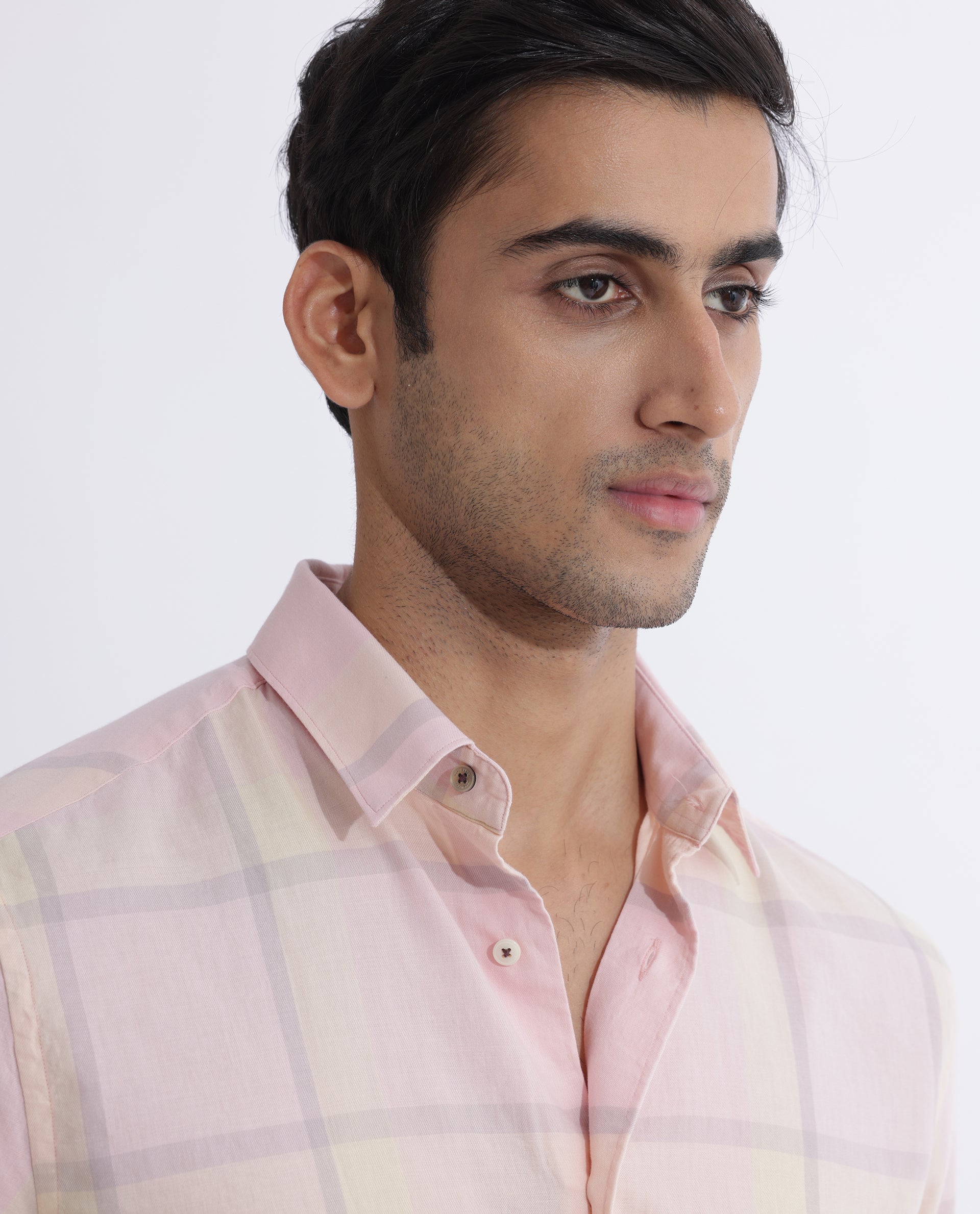 Rare Rabbit Men's Chopitn Pink Cotton Checked Print Regular Fit Full Sleeve Collared Shirt