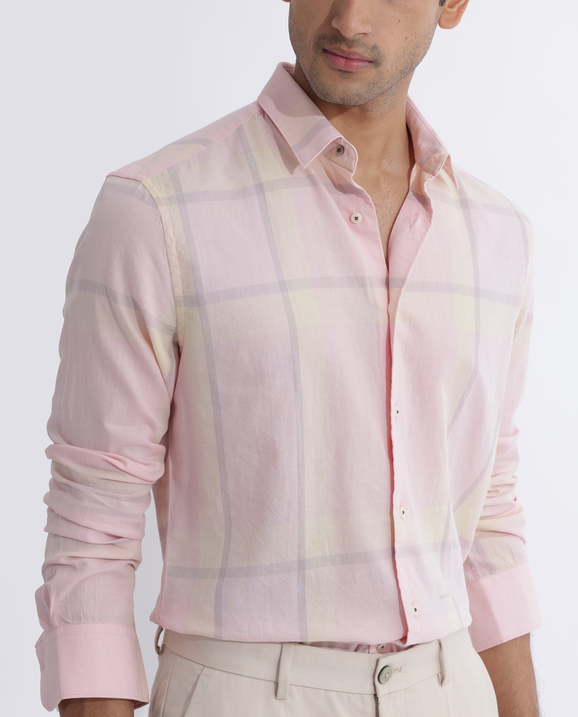 Rare Rabbit Men's Chopitn Pink Cotton Checked Print Regular Fit Full Sleeve Collared Shirt