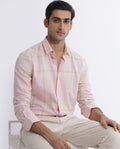 Rare Rabbit Men's Chopitn Pink Cotton Checked Print Regular Fit Full Sleeve Collared Shirt