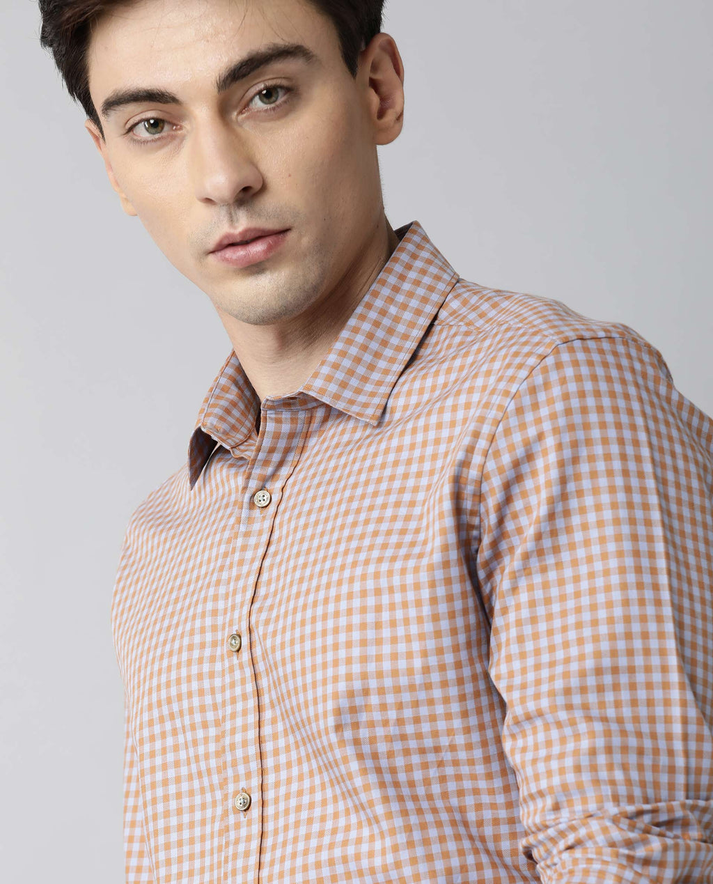 Rare Rabbit Men's Churn Mustard Cotton Checked Print Regular Fit Full Sleeve Spread Collar Shirt