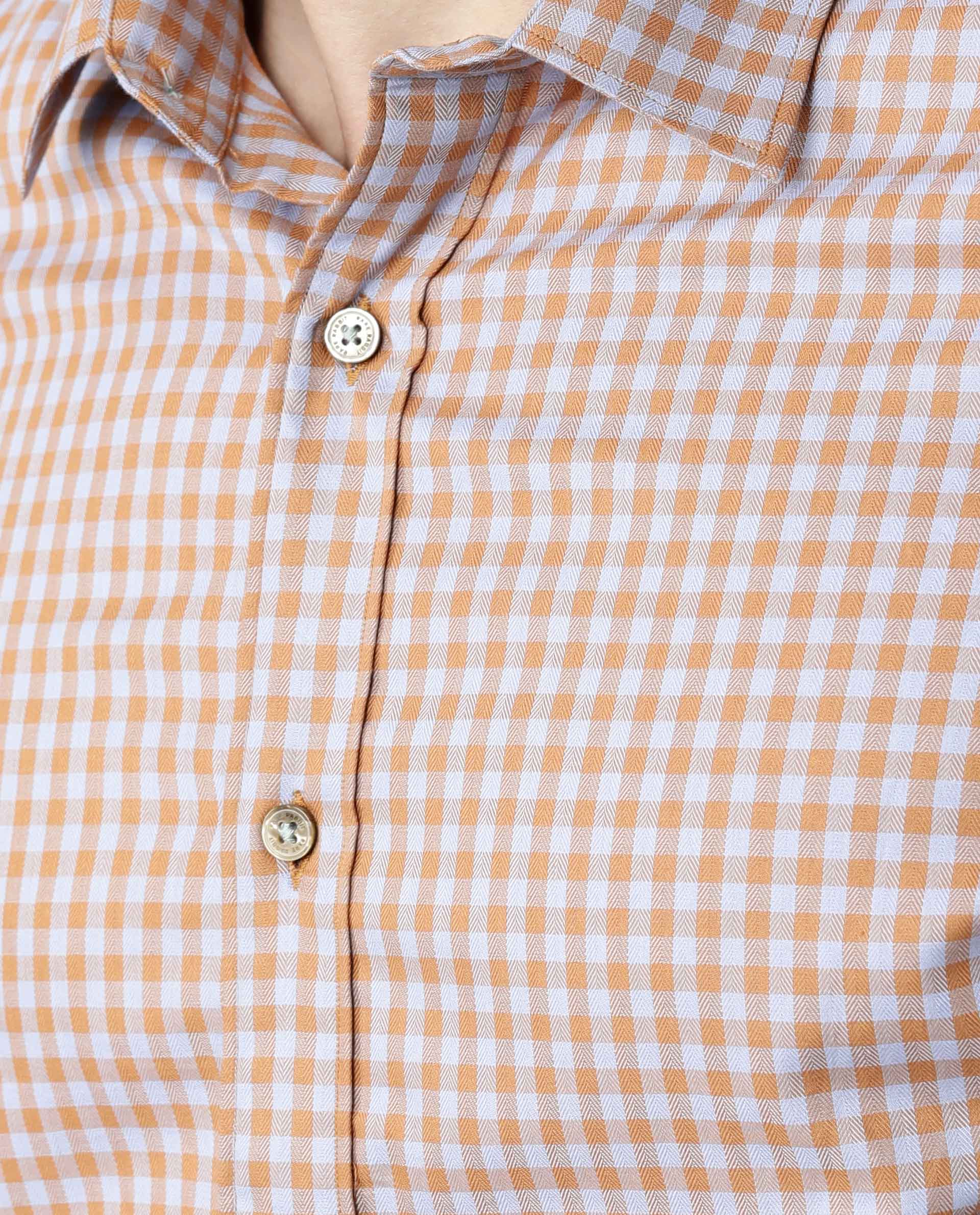 Rare Rabbit Men's Churn Mustard Cotton Checked Print Regular Fit Full Sleeve Spread Collar Shirt