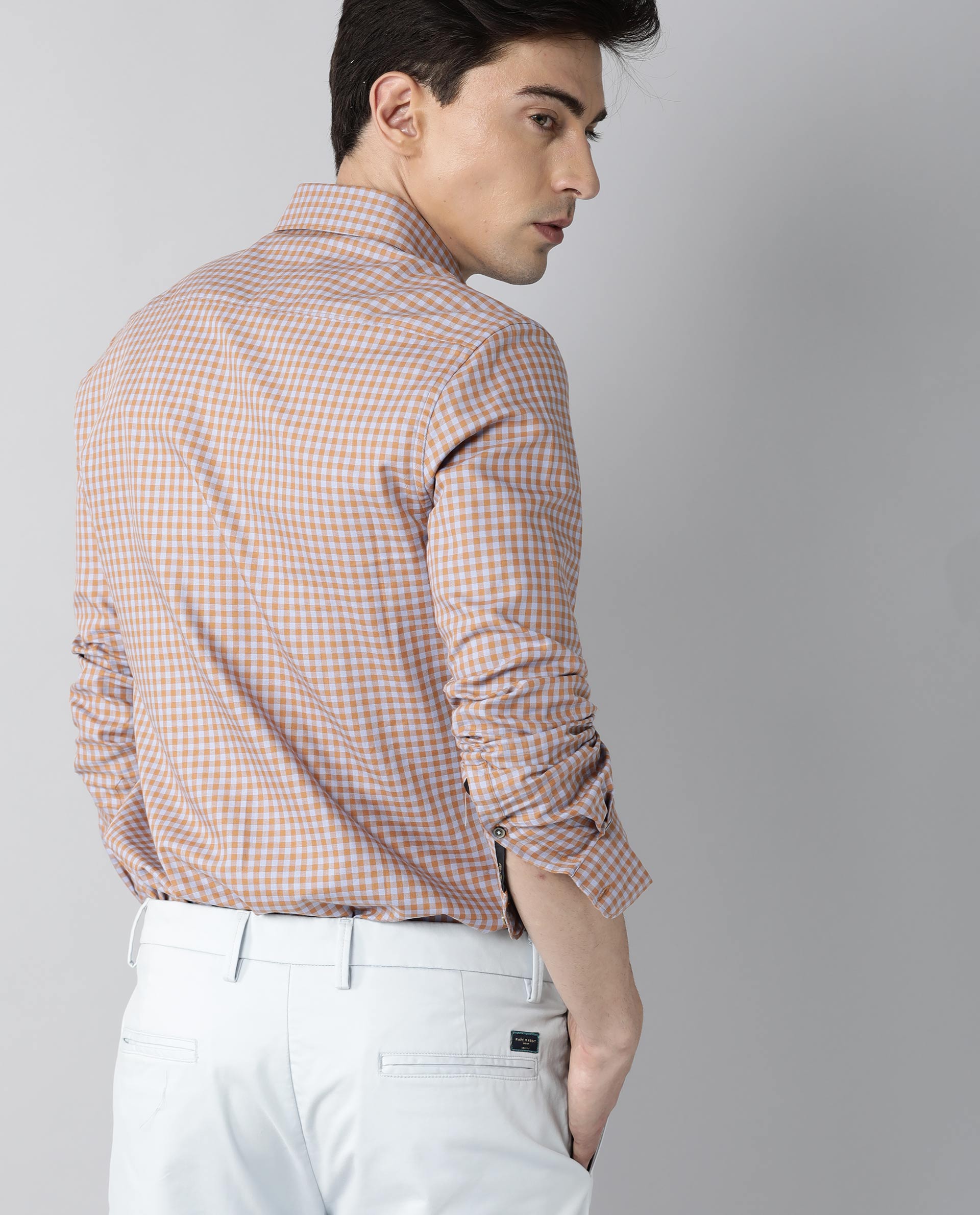 Rare Rabbit Men's Churn Mustard Cotton Checked Print Regular Fit Full Sleeve Spread Collar Shirt