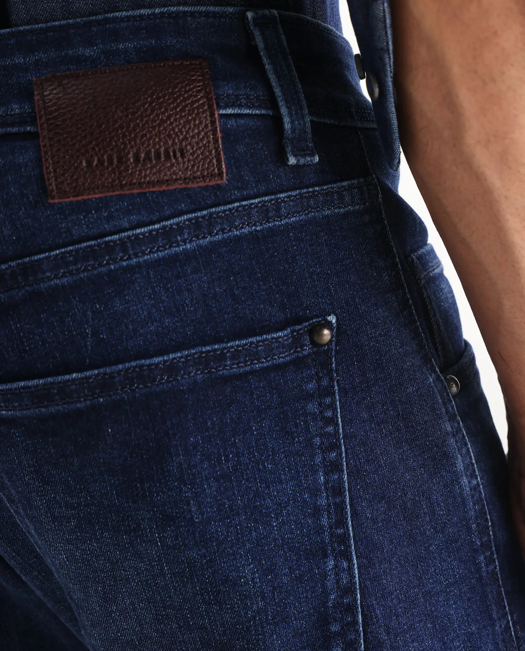 Rare Rabbit Men's Clio Dark Blue Cotton Blend Plain Relaxed Fit Jeans
