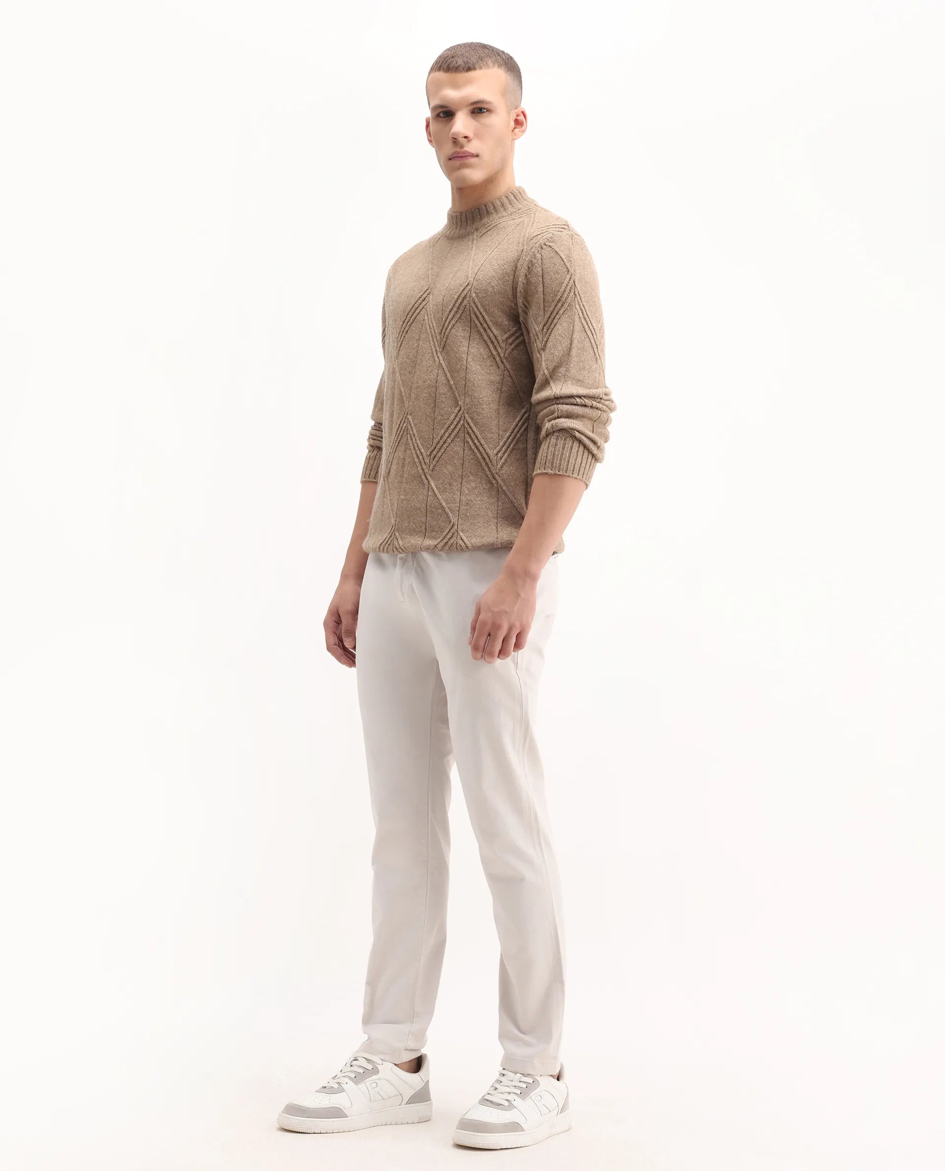 Rare Rabbit Men's Clovet Beige Cotton Plain Regular Fit Trouser