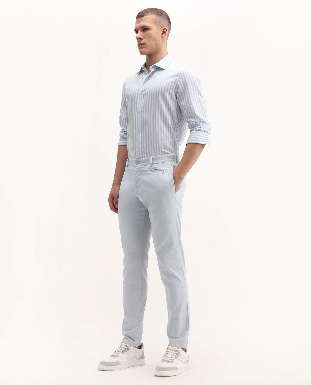 Rare Rabbit Men's Clovet Light Blue Cotton Plain Regular Fit Trouser