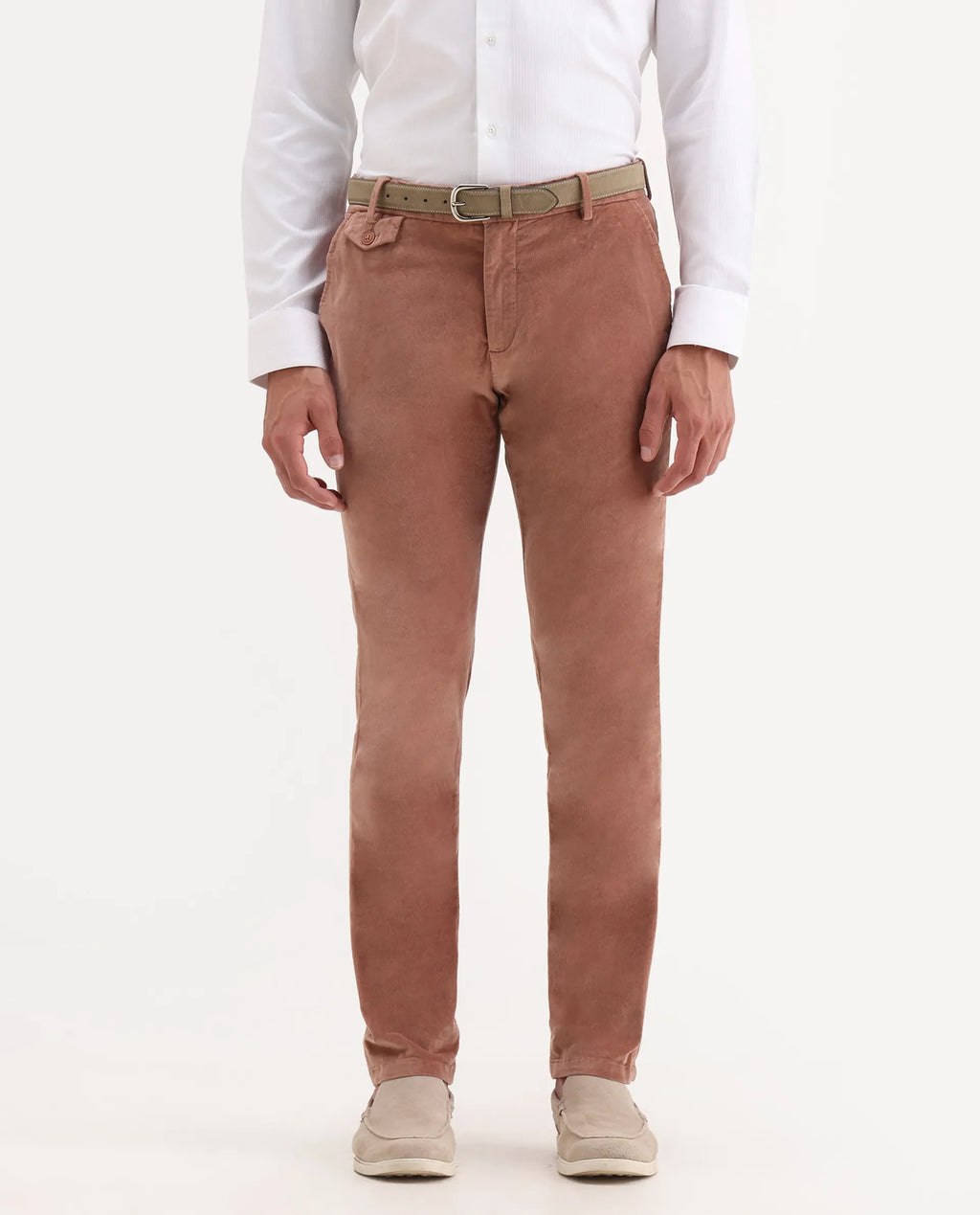 Rare Rabbit Men's Cloy Pink Velvet Plain Regular Fit Trouser