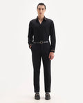 Rare Rabbit Men's Comotel Black Cotton Blend Plain Regular Fit Trouser