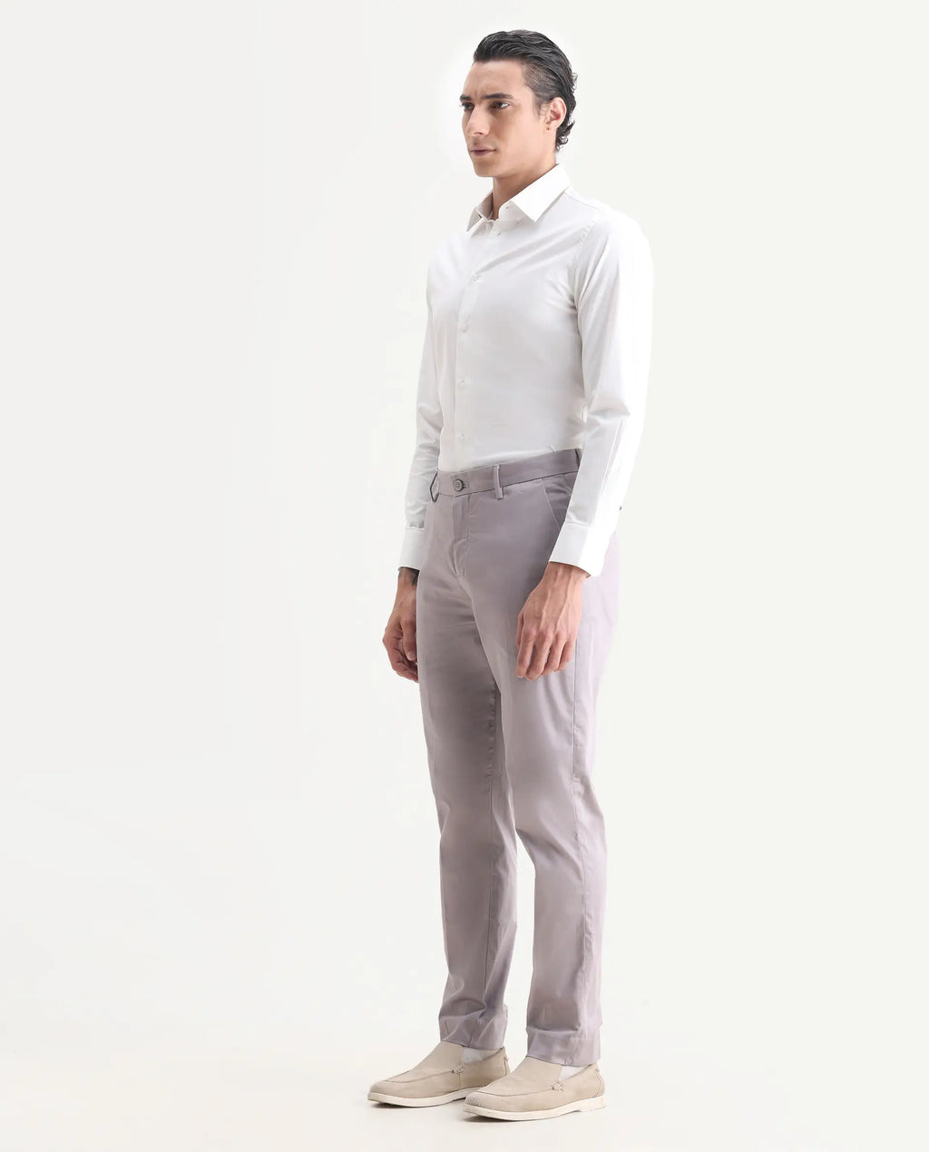 Rare Rabbit Men's Comotel Dusky Purple Cotton Blend Plain Regular Fit Trouser