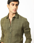Rare Rabbit Men's Corneto- Olive Cotton Checked Print Regular Fit Full Sleeve Collared Shirt