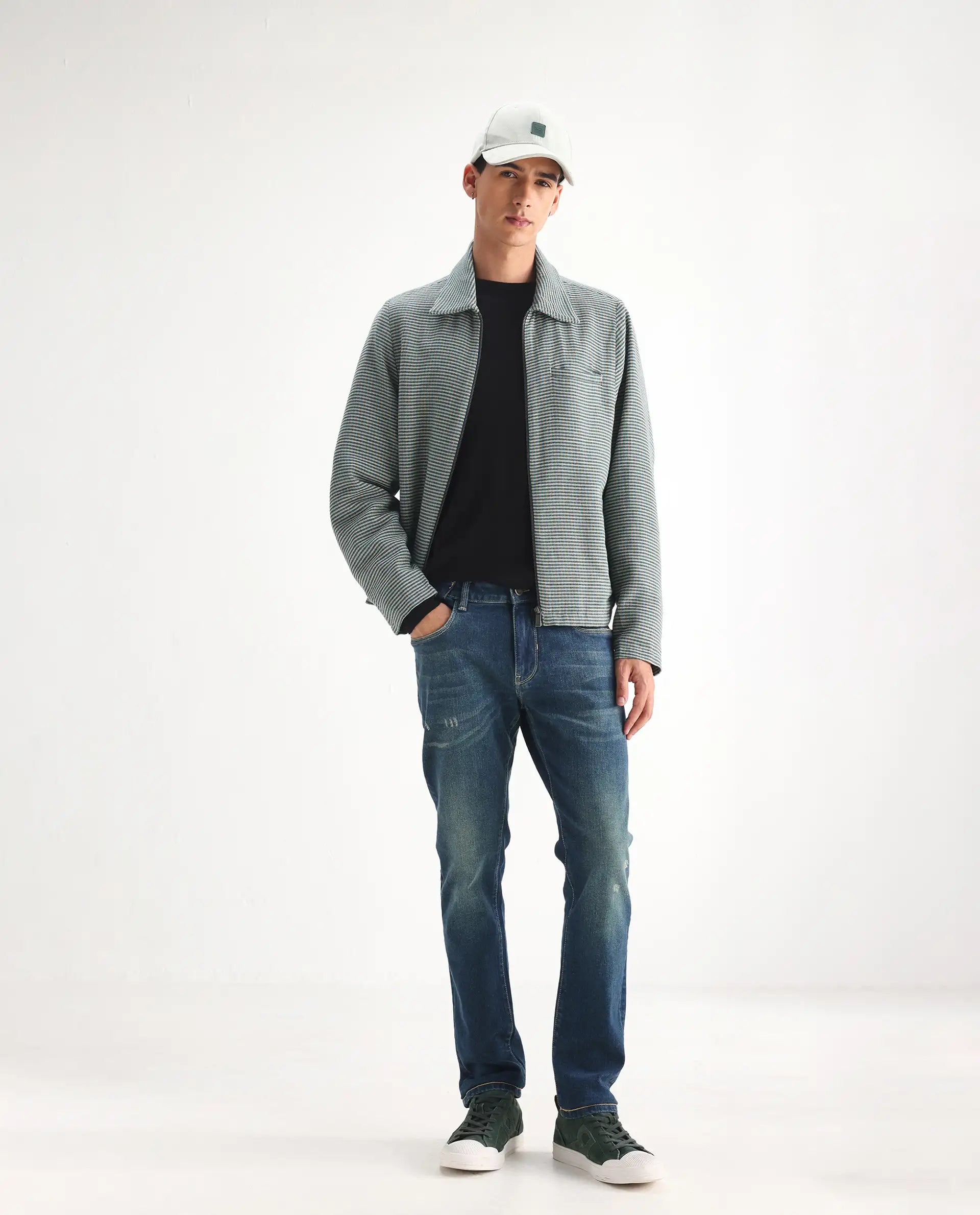 Rare Rabbit Men's Coro Pastel Blue Cotton Blend Plain Hawk Slim Fit Jeans