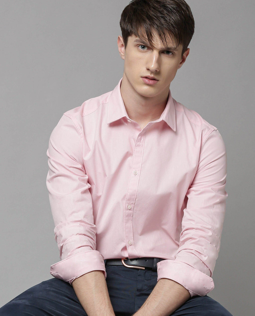 Rare Rabbit Men's Corp-Zander Pink Cotton Regular Fit Full Sleeve Spread Collar Shirt