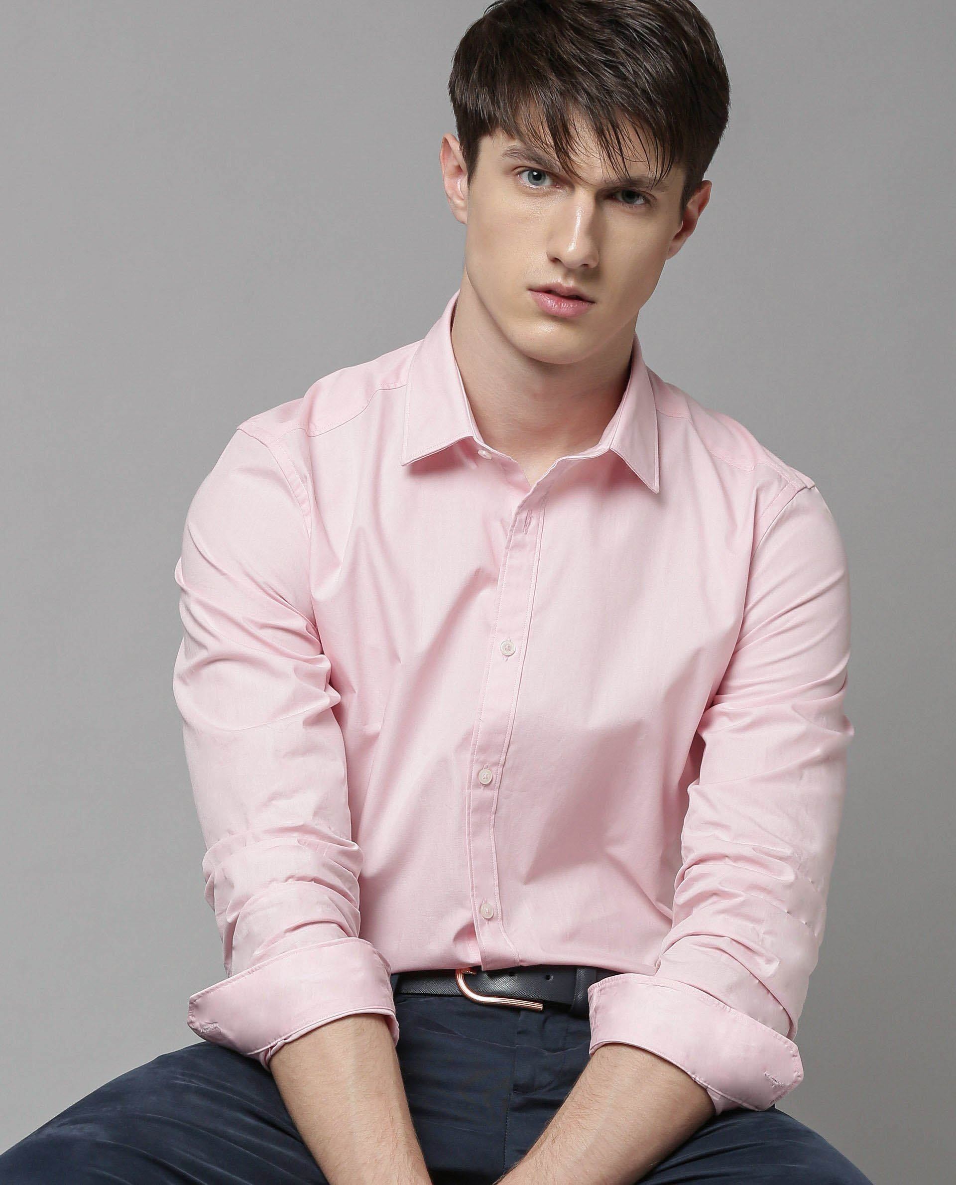 Rare Rabbit Men's Corp-Zander Pink Cotton Regular Fit Full Sleeve Spread Collar Shirt