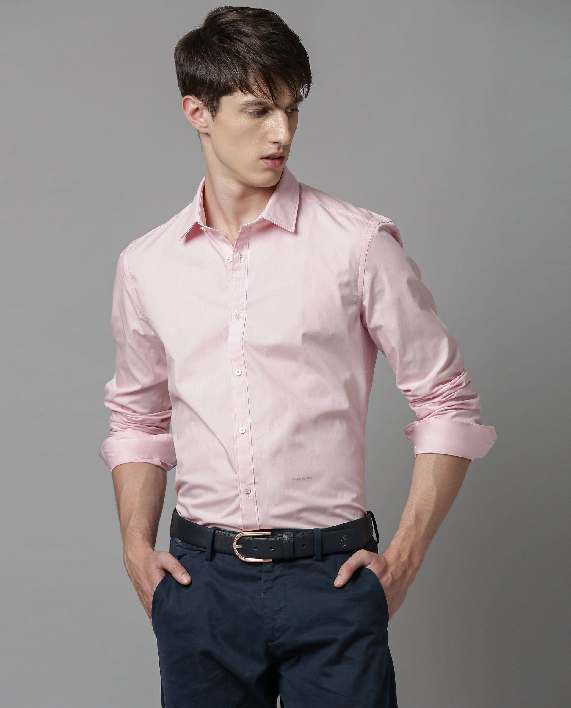 Rare Rabbit Men's Corp-Zander Pink Cotton Regular Fit Full Sleeve Spread Collar Shirt