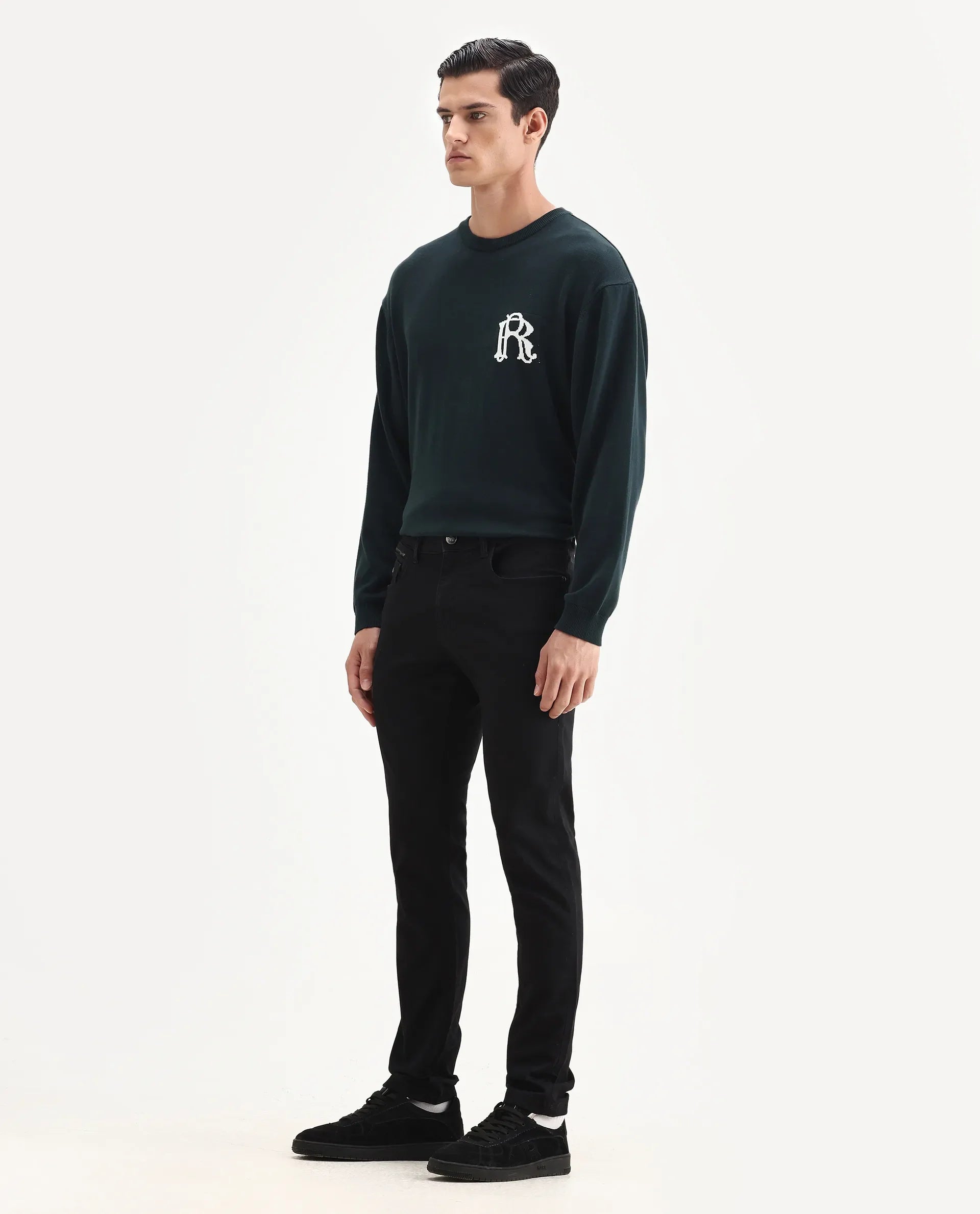 Rare Rabbit Men's Corvo Black Cotton Blend Plain Hawk Slim Fit Jeans