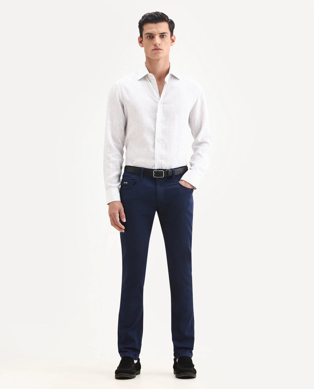 Rare Rabbit Men's Corvo Blue Cotton Blend Plain Hawk Slim Fit Jeans