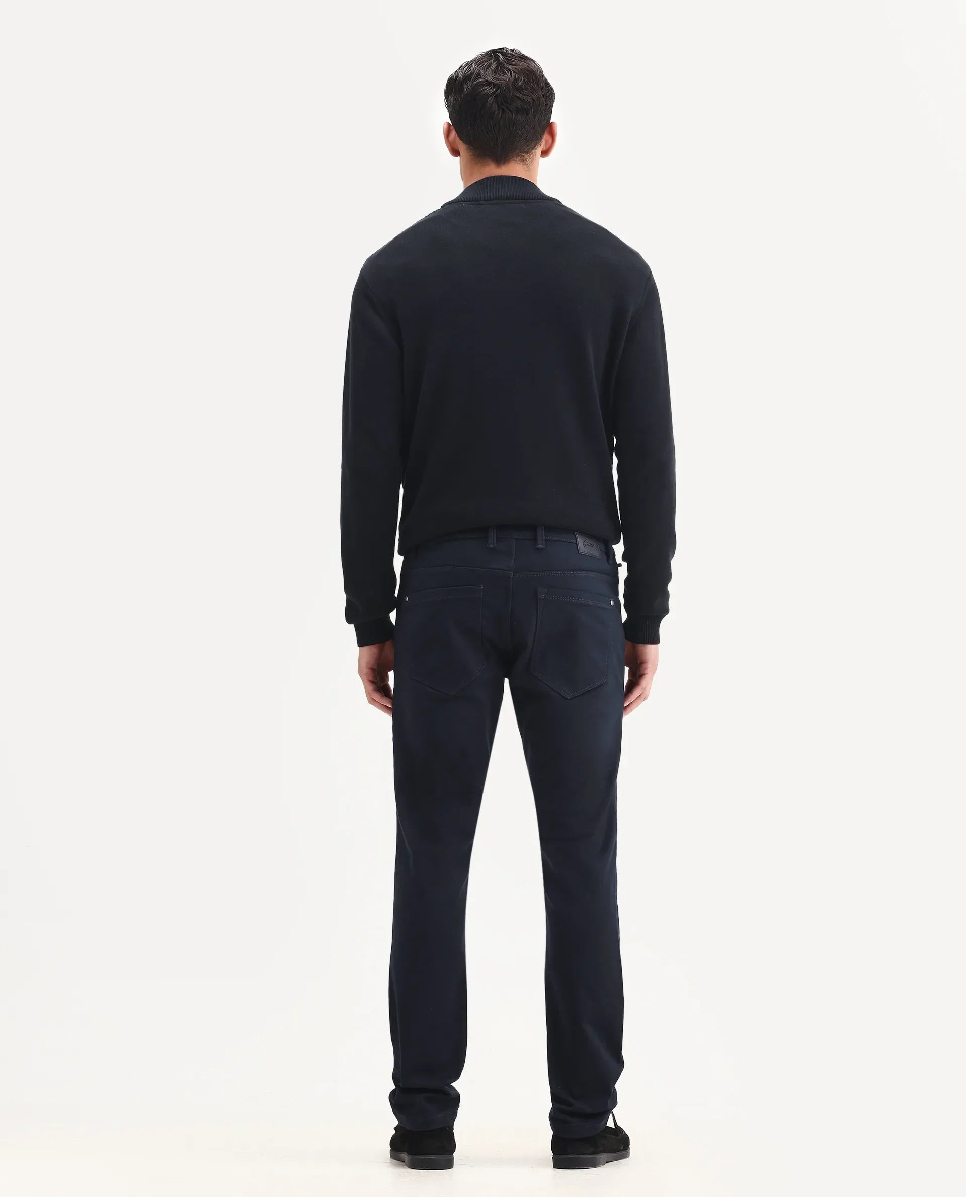 Rare Rabbit Men's Corvo Navy Cotton Blend Plain Hawk Slim Fit Jeans