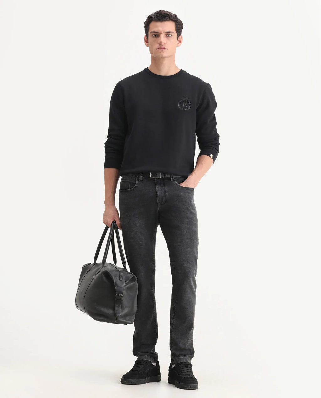 Rare Rabbit Men's Cosmog-1 Dark Grey Cotton Blend Fabric Hawk Slim Plain Jeans