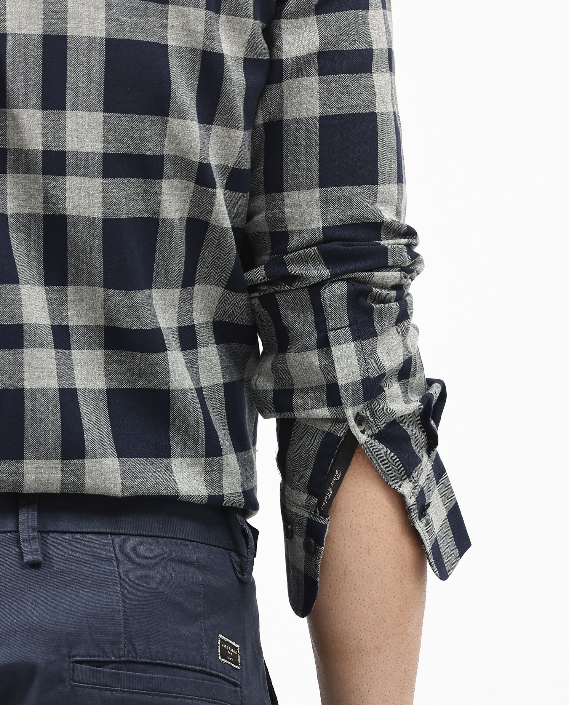Rare Rabbit Men's Costy Navy Cotton Checked Print Regular Fit Full Sleeve Collared Shirt