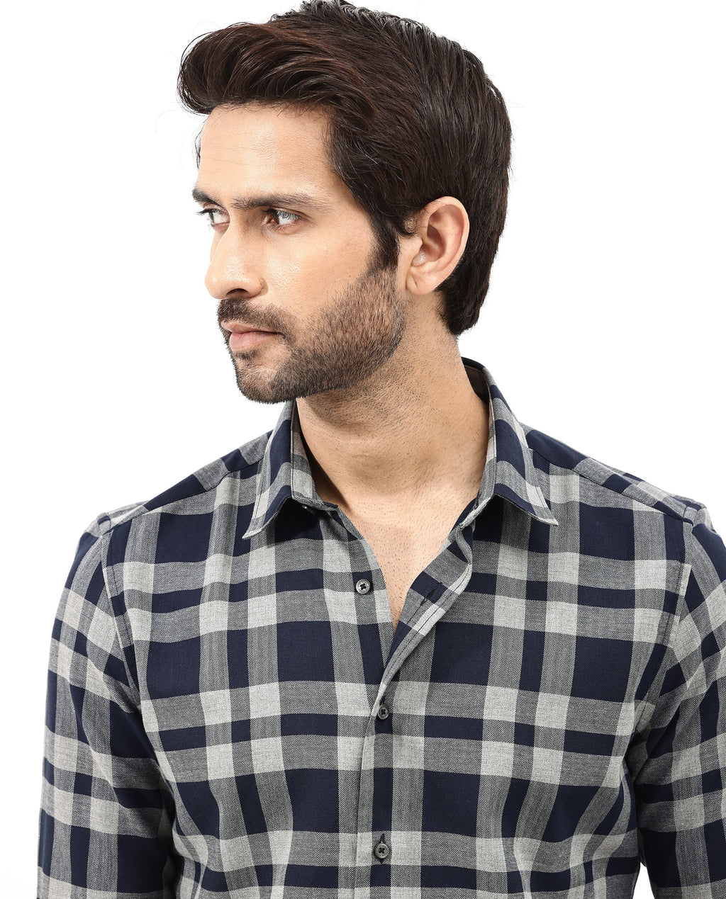 Rare Rabbit Men's Costy Navy Cotton Checked Print Regular Fit Full Sleeve Collared Shirt