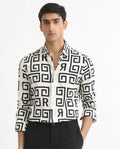 Rare Rabbit Men's Cruz Off White Cotton Monogram Print Regular Fit Full Sleeve Spread Collar Shirt