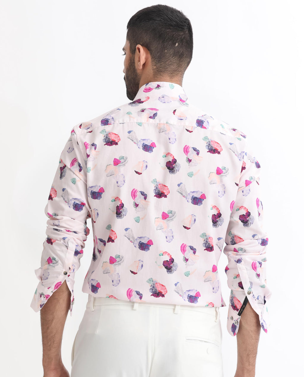 Rare Rabbit Men's Crysta- Pink Cotton Abstract Print Regular Fit Full Sleeve Collared Shirt
