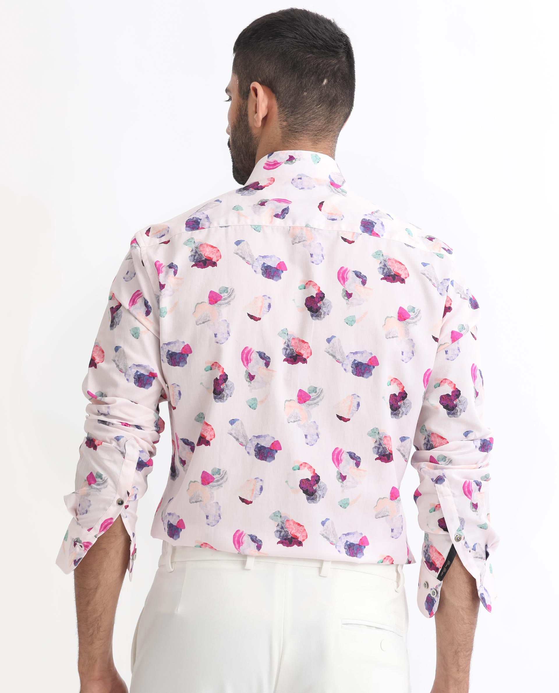 Rare Rabbit Men's Crysta- Pink Cotton Abstract Print Regular Fit Full Sleeve Collared Shirt