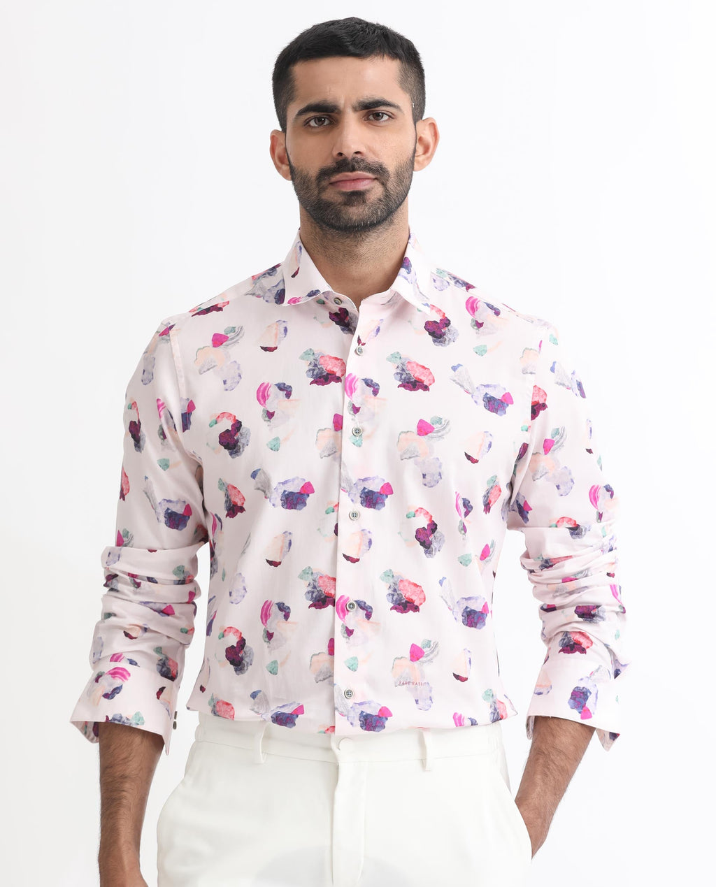 Rare Rabbit Men's Crysta- Pink Cotton Abstract Print Regular Fit Full Sleeve Collared Shirt
