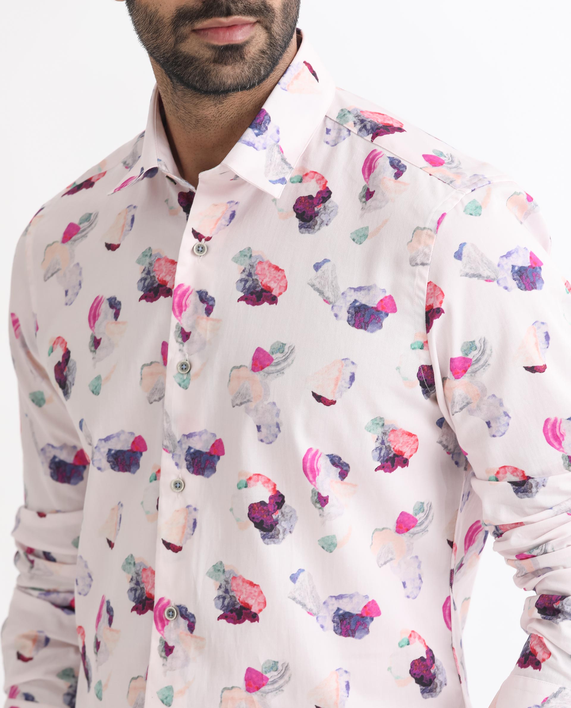 Rare Rabbit Men's Crysta- Pink Cotton Abstract Print Regular Fit Full Sleeve Collared Shirt