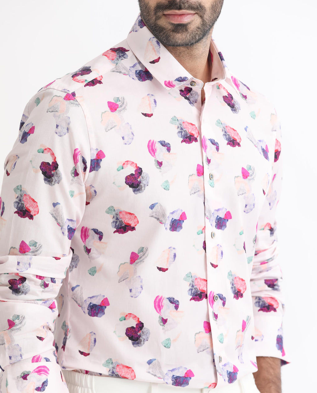 Rare Rabbit Men's Crysta- Pink Cotton Abstract Print Regular Fit Full Sleeve Collared Shirt
