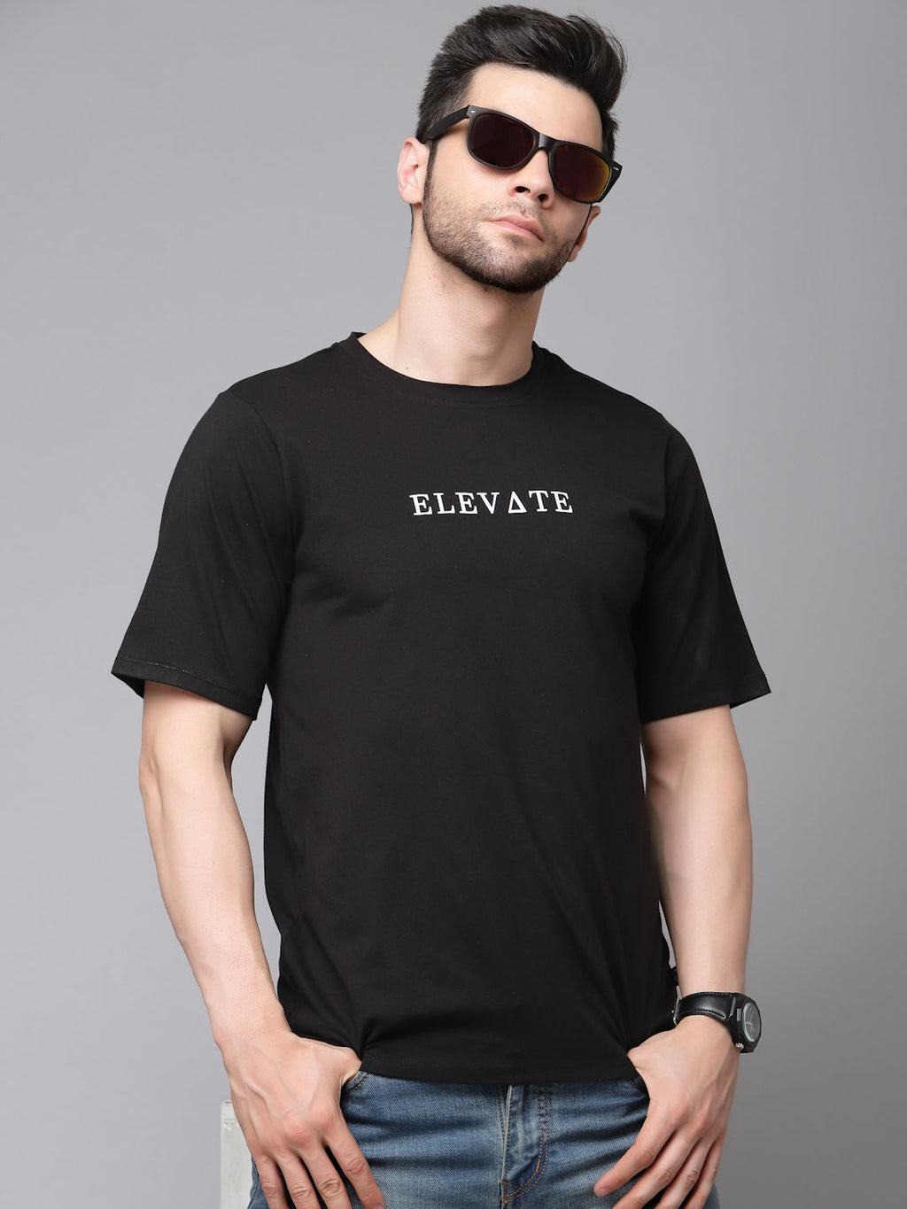 Men Printed Oversized Half Sleeves Round Neck Cotton TShirt