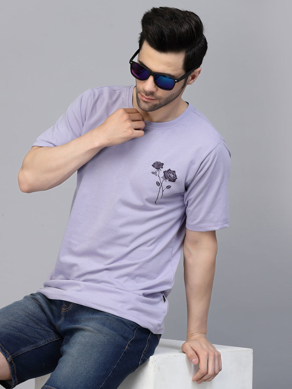 Men Purple Oversized Printed T-shirt