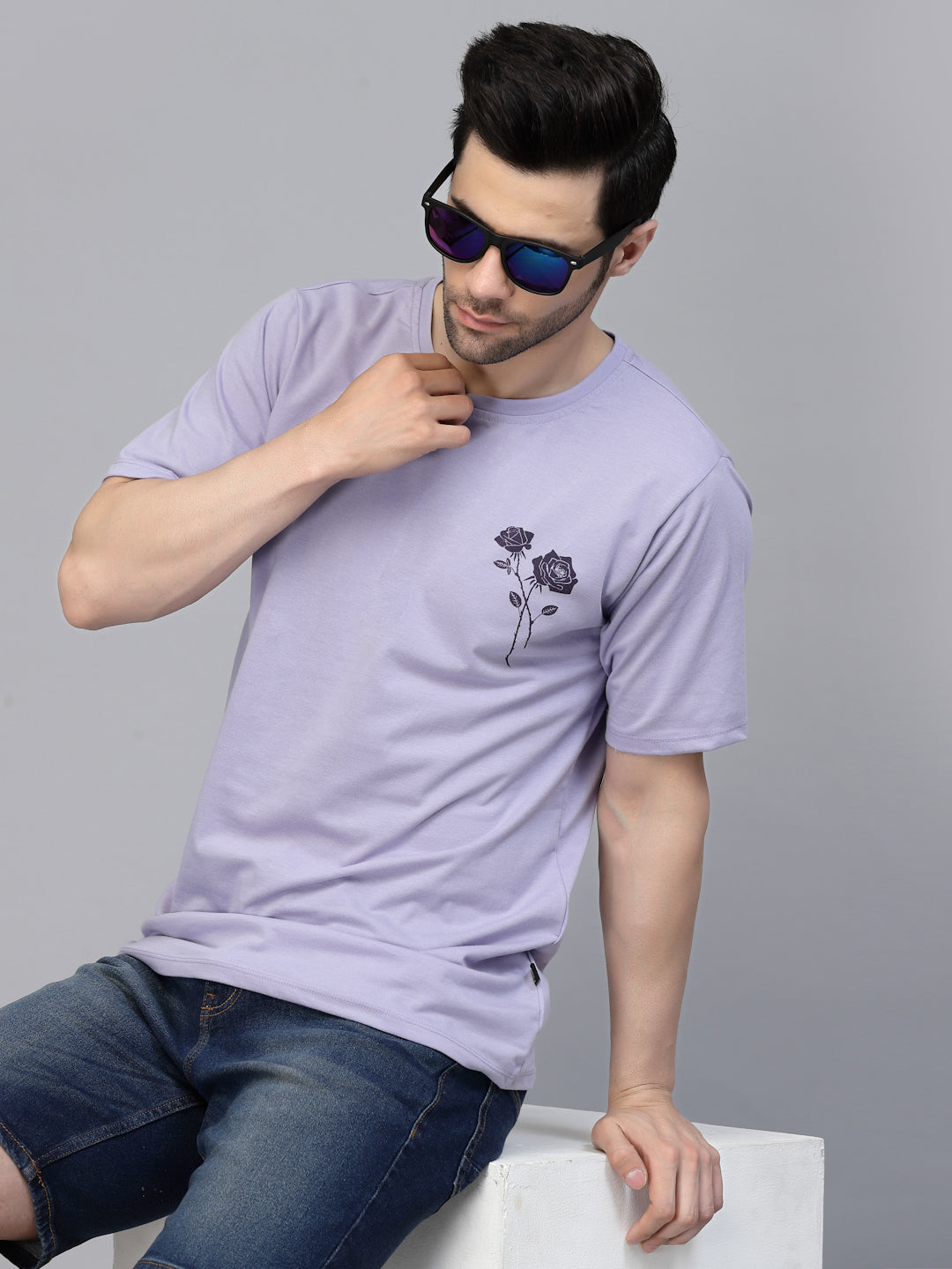 Men Purple Oversized Printed T-shirt