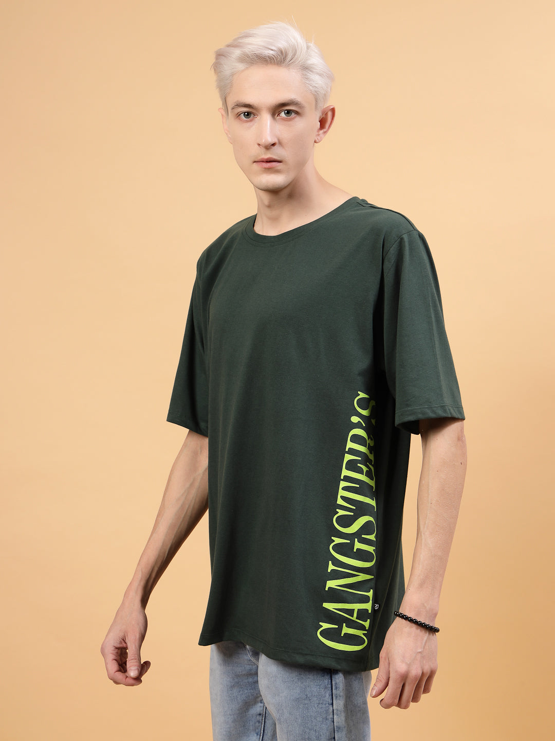Men Green Oversized Printed T-shirt