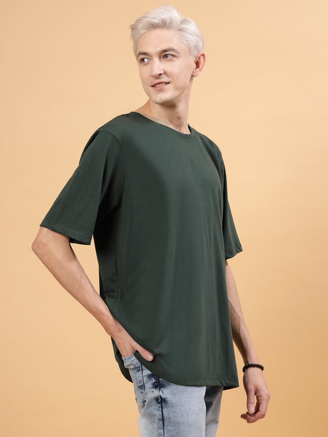 Men Green Oversized Printed T-shirt