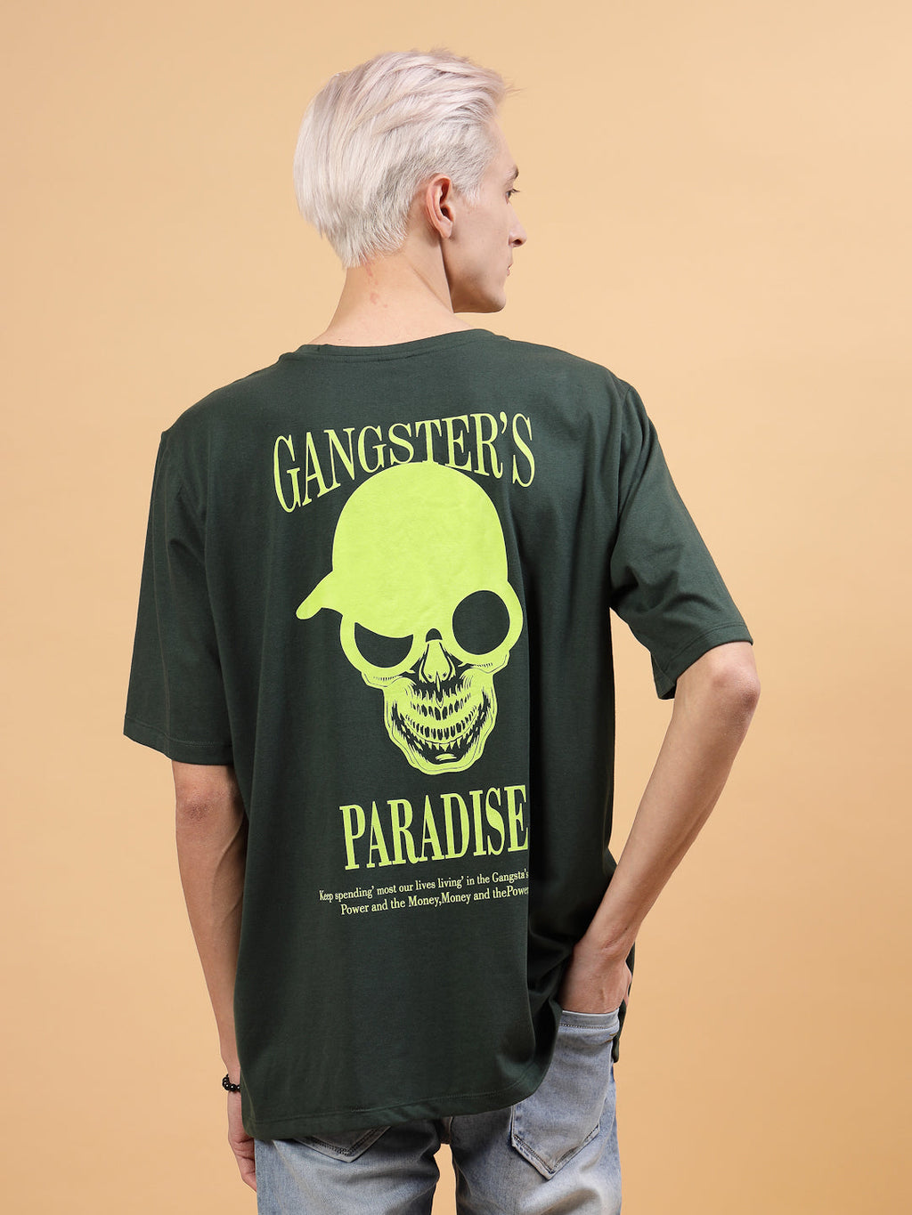 Men Green Oversized Printed T-shirt