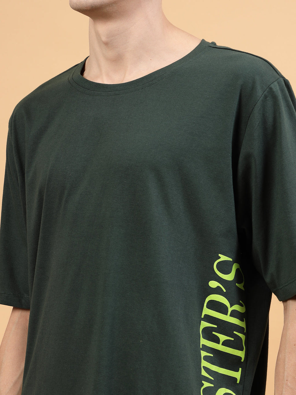 Men Green Oversized Printed T-shirt