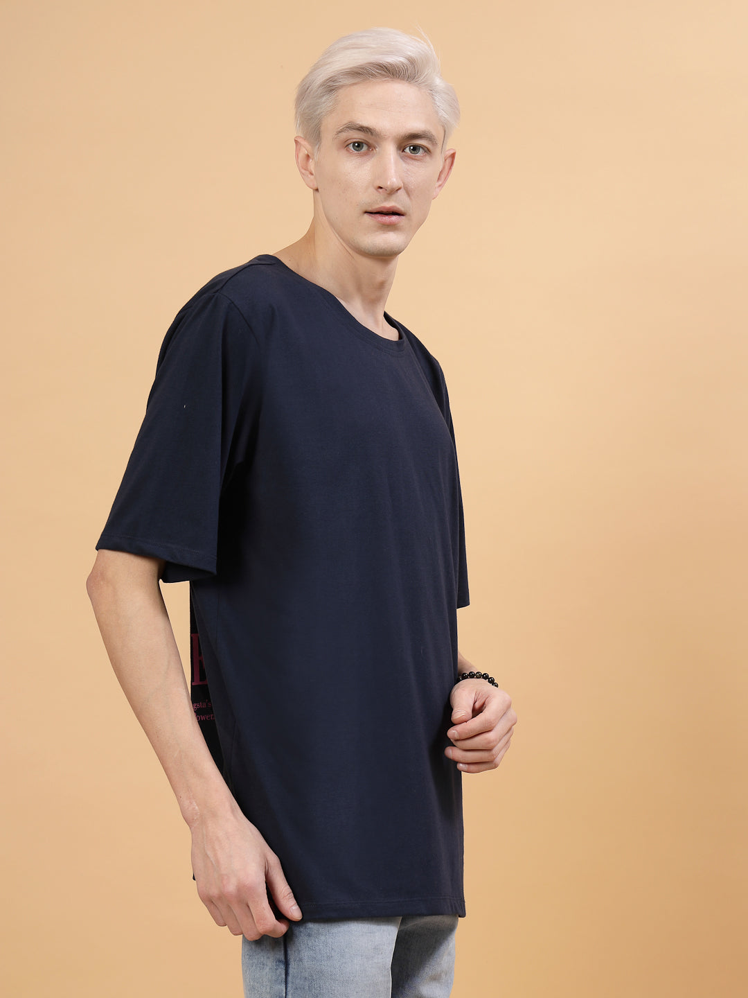 Men Navy Oversized Printed T-shirt