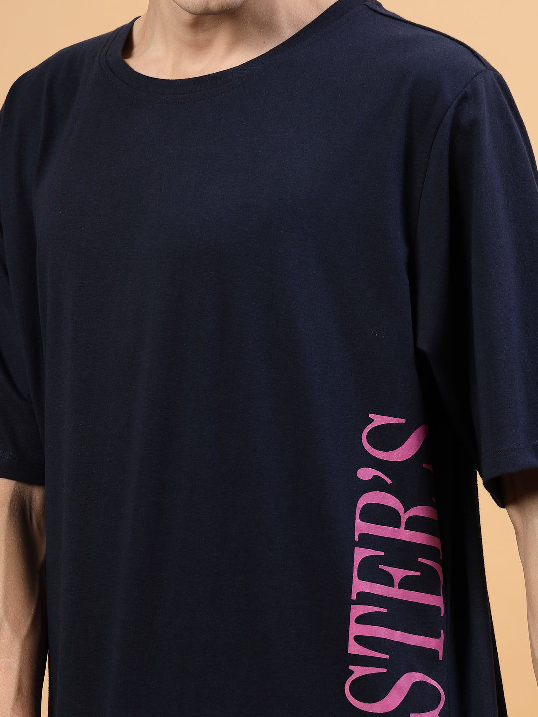 Men Navy Oversized Printed T-shirt