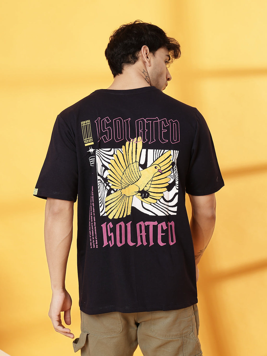 Men Cotton Fabric Terry Back Art T-Shirt
