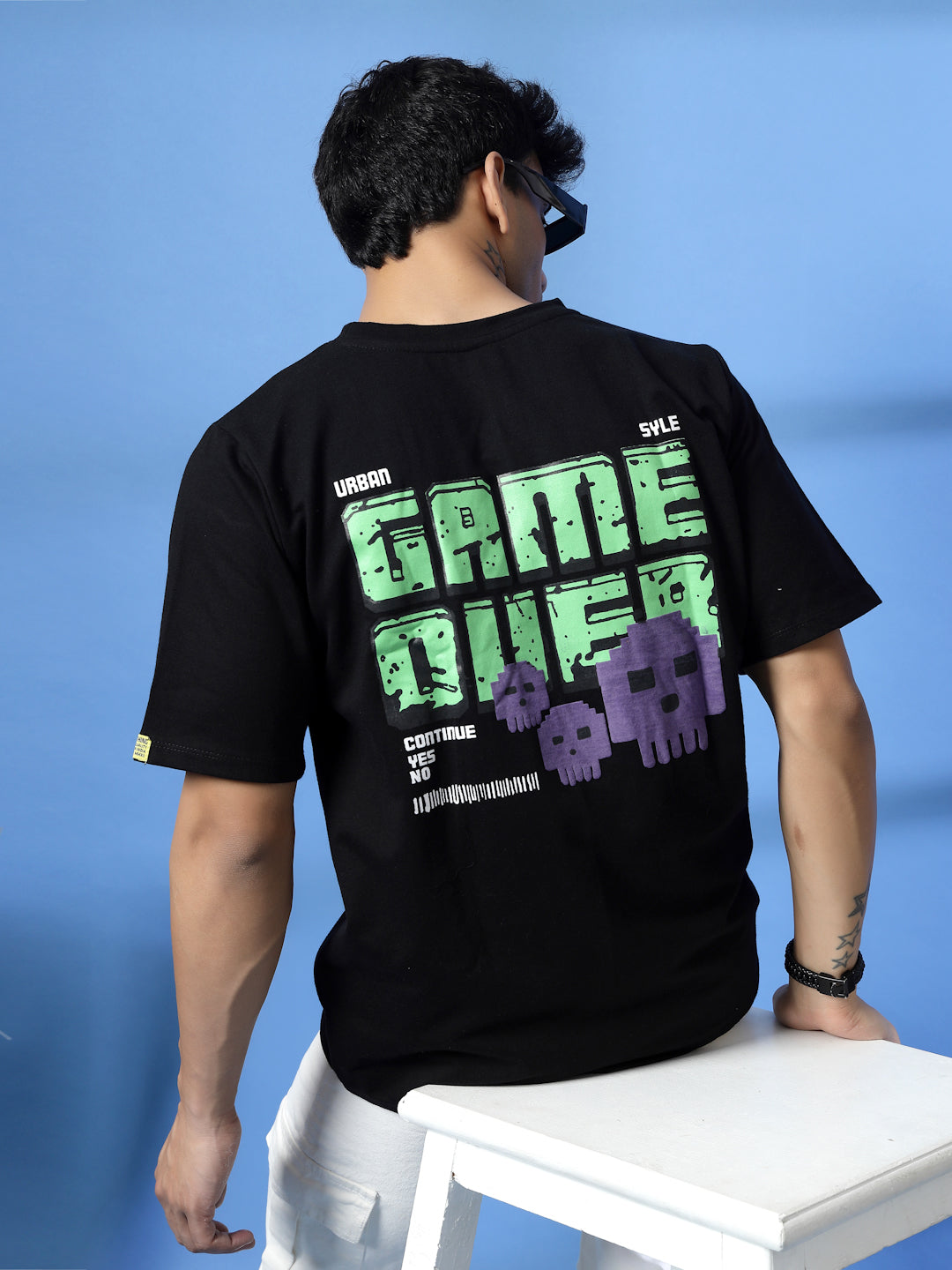 Men Game Over White Oversized Graphic T-Shirt