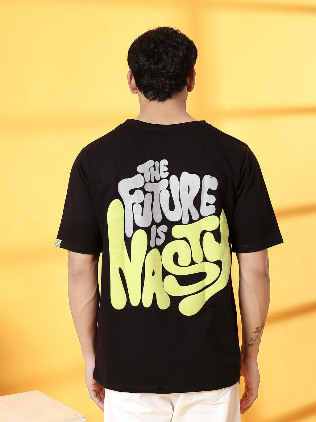 Men Black Terry Oversized Printed T-shirt