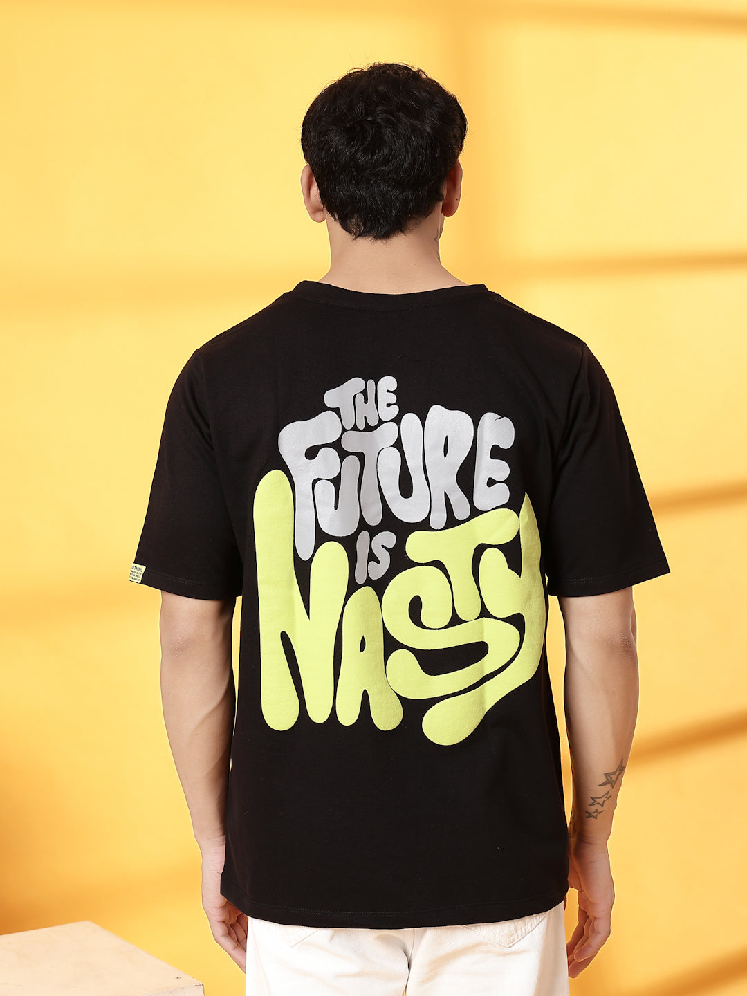 Men Black Terry Oversized Printed T-shirt