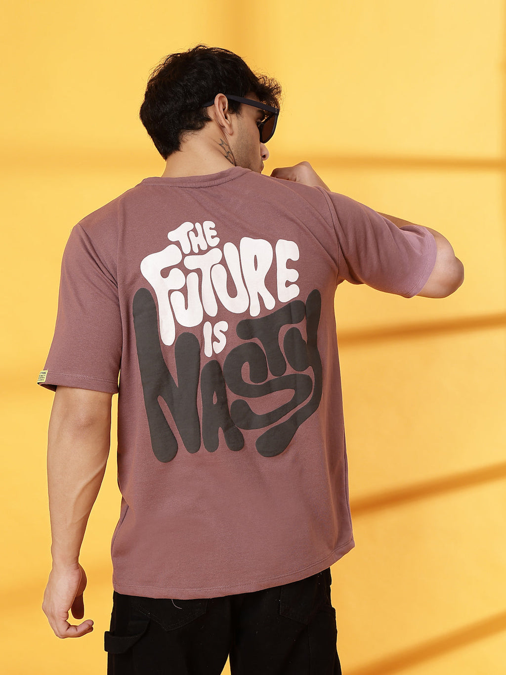 Men Mauve Terry Oversized Printed T-shirt