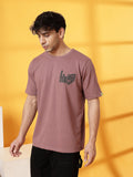 Men Mauve Terry Oversized Printed T-shirt