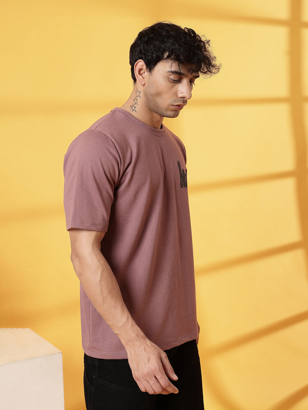 Men Mauve Terry Oversized Printed T-shirt