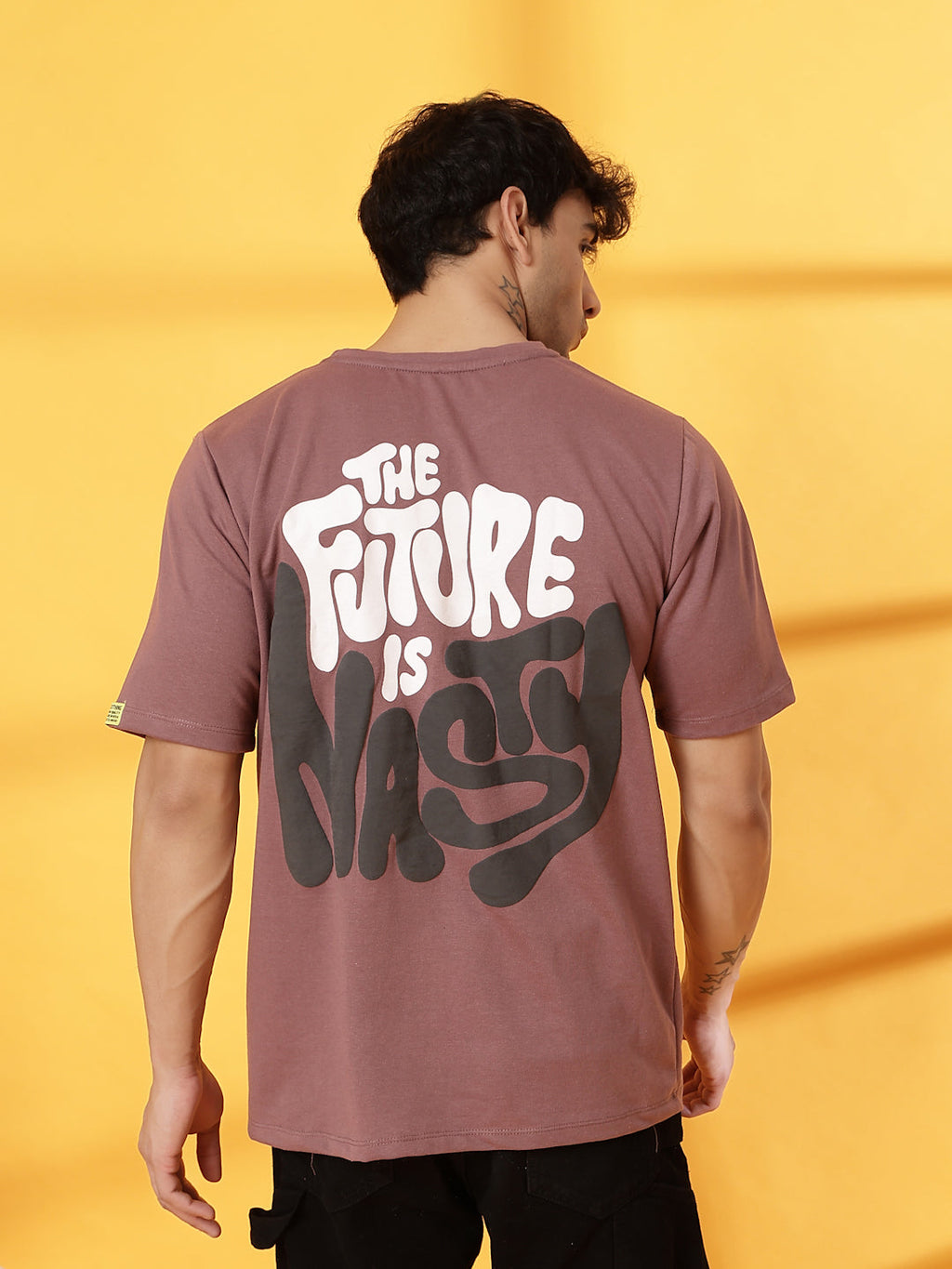 Men Mauve Terry Oversized Printed T-shirt
