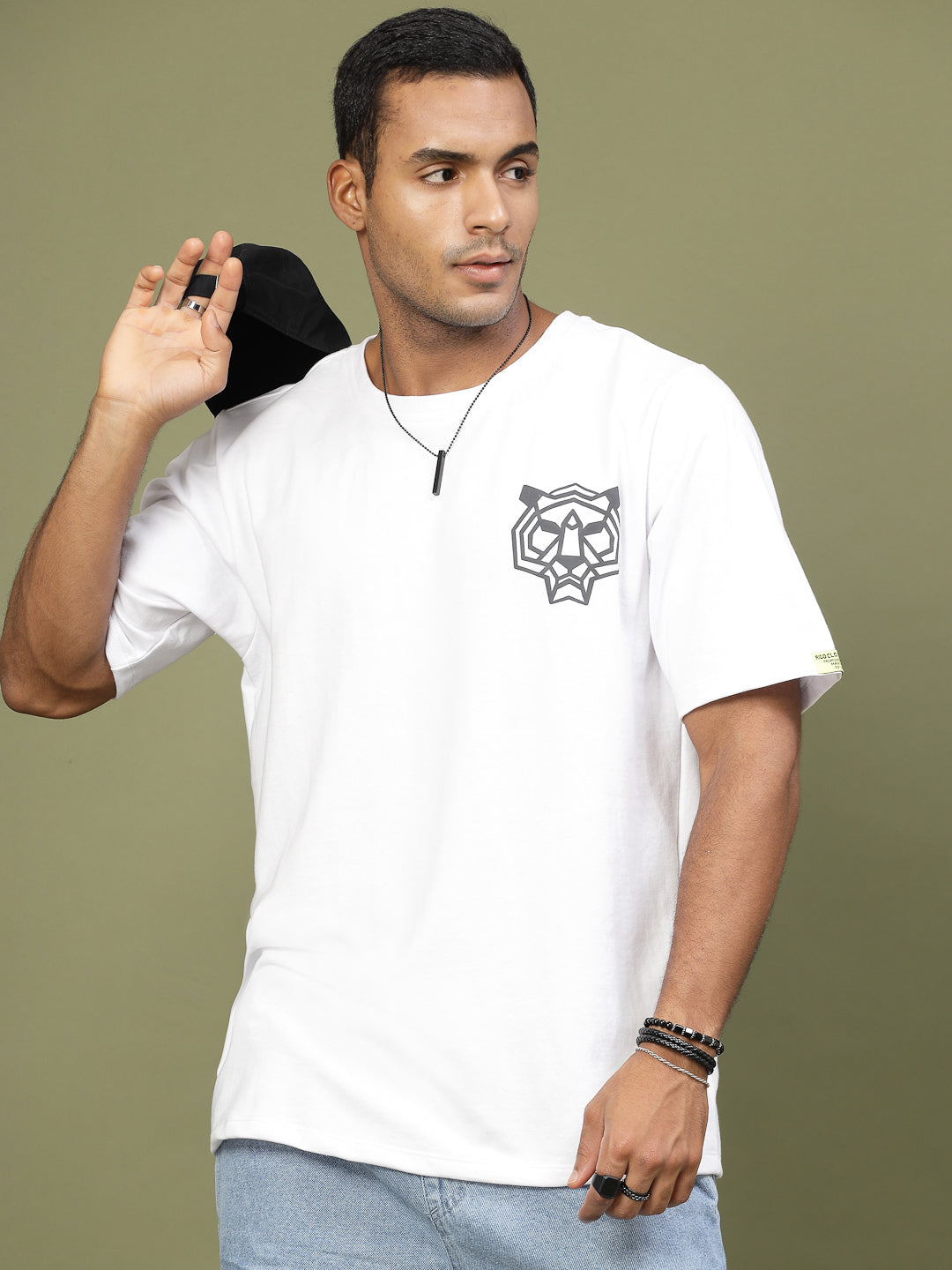 Men Majestic Tiger Puff Print Oversized TShirt