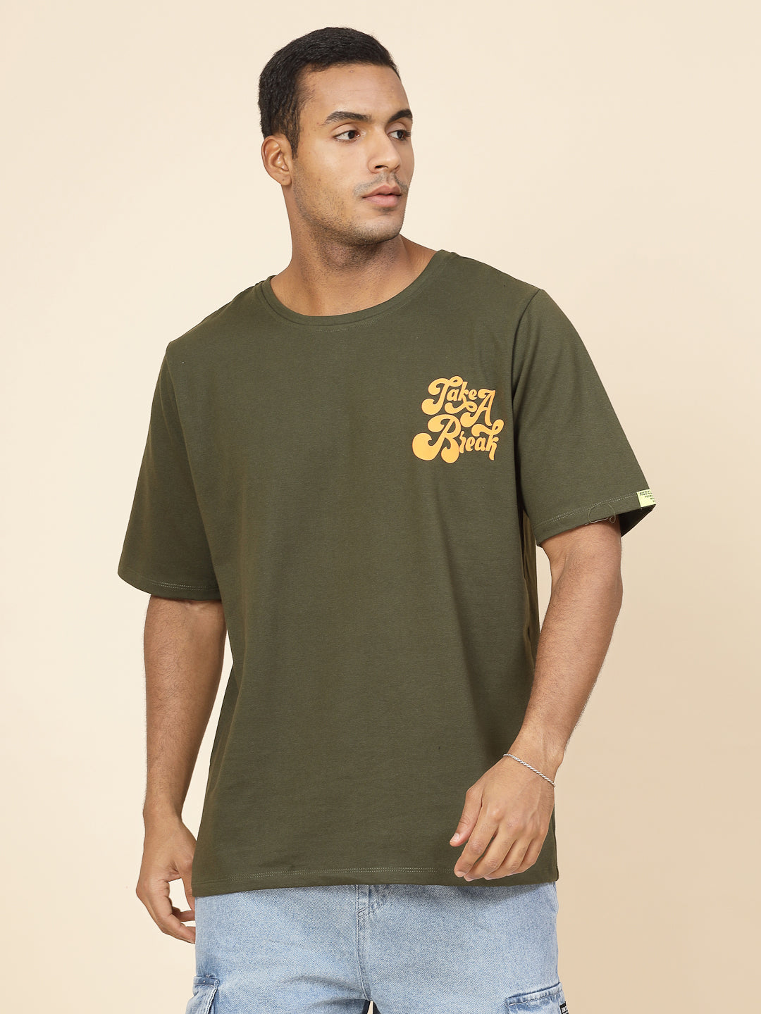 Men Chill Vibes Puff Print Oversized T-Shirt